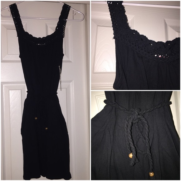 Forever 21 Dresses & Skirts - NWT | Black Crochet Trim Tie Waist Tank Dress