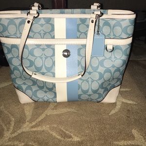 Blue and white authentic coach tote bag