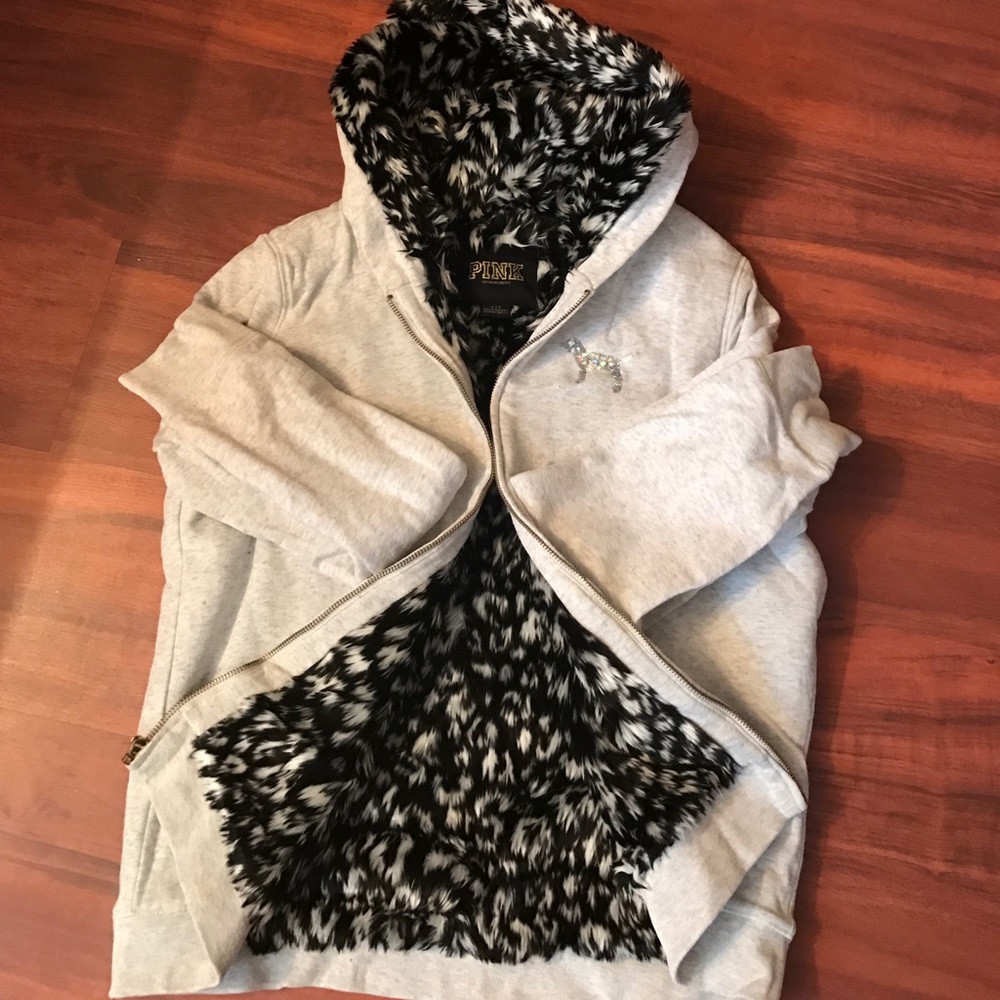 Pink leopard fur jacket with sequin detail