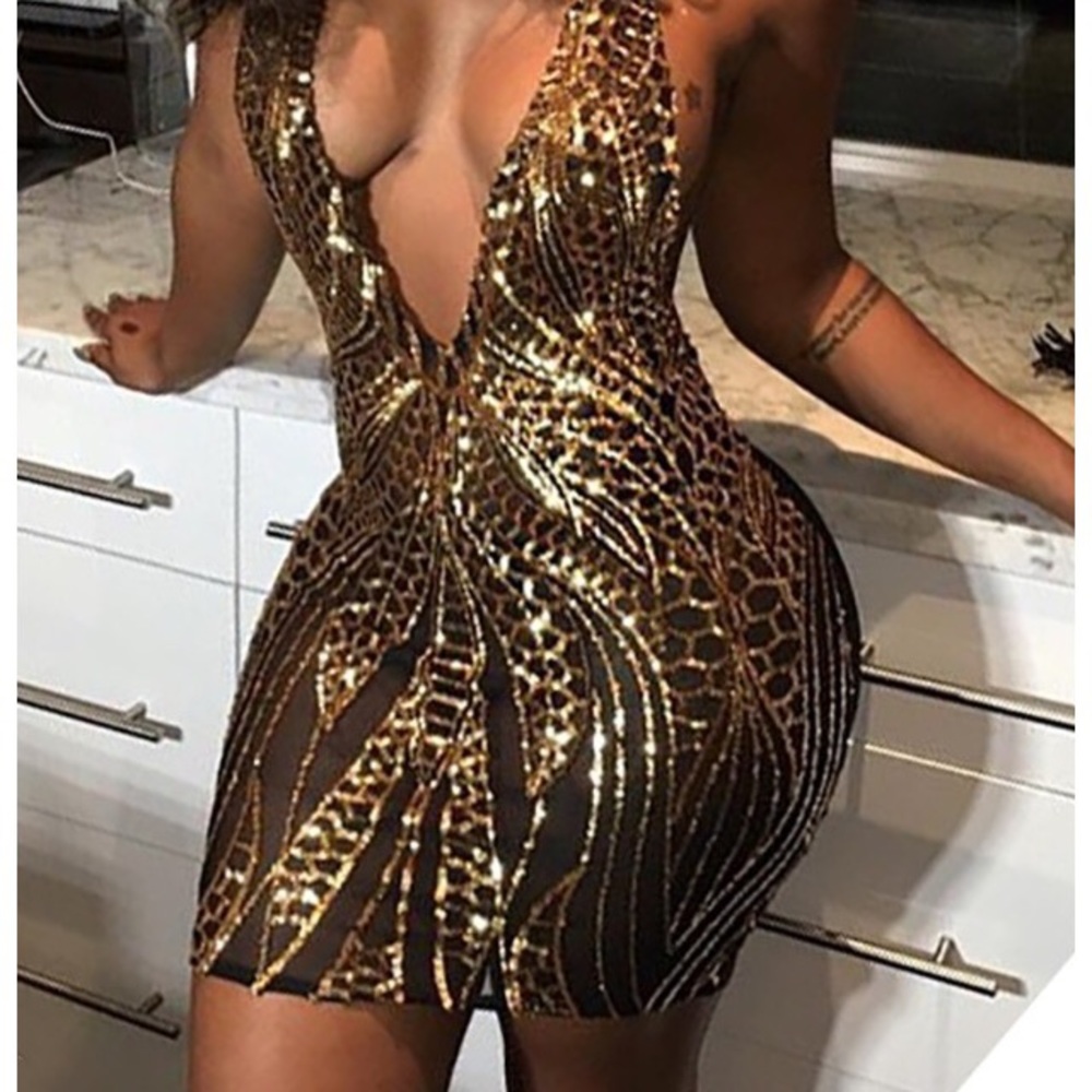 Black and gold body-con dress