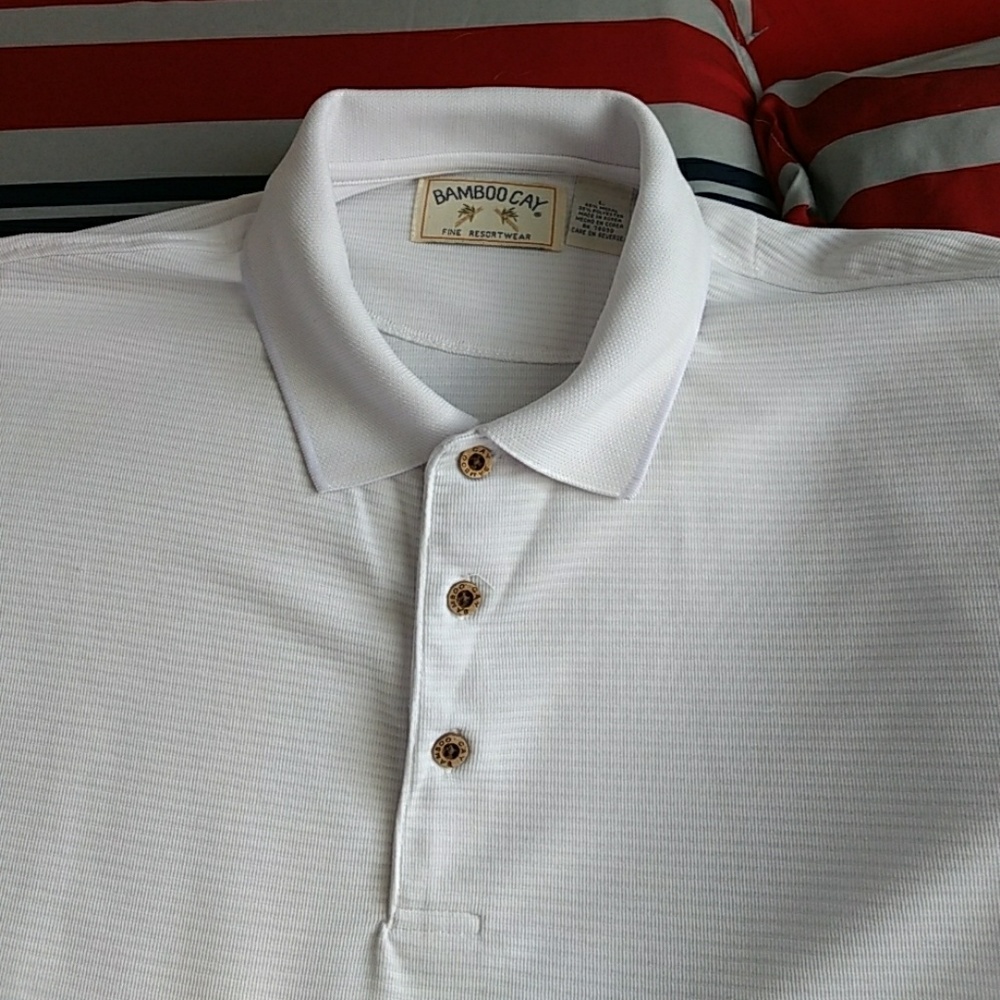 Bamboo Cay white men's polo shirt.