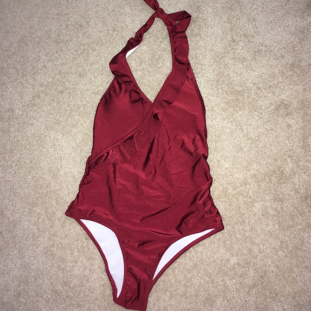 Red one-piece bathing suit