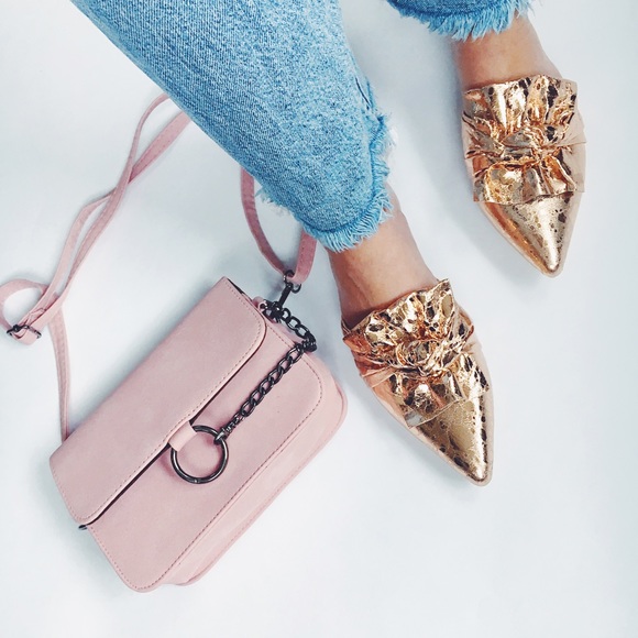 Shoes - Last✨Aura Rose Gold Metallic Bow Pointy Toe Slide