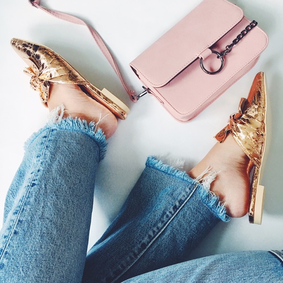 Last✨Aura Rose Gold Metallic Bow Pointy Toe Slide - Picture 6 of 8