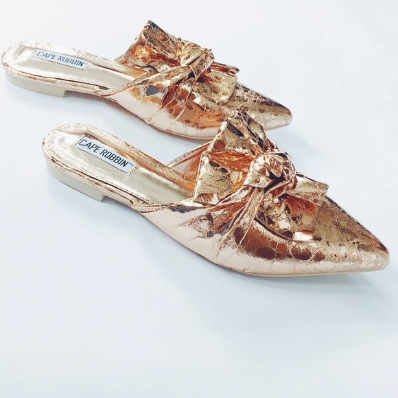 Last✨Aura Rose Gold Metallic Bow Pointy Toe Slide - Picture 7 of 8