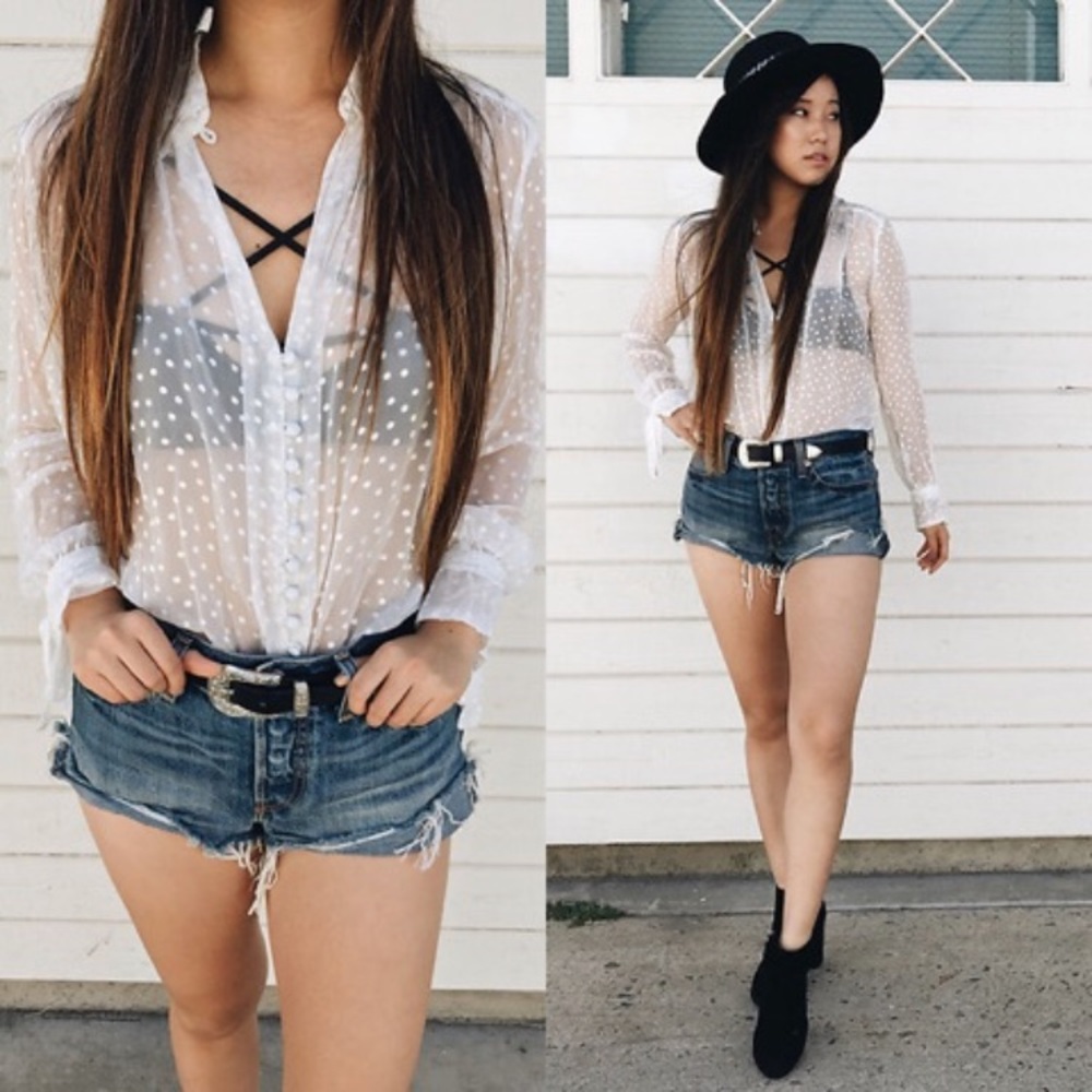 Free People Sheer Buttondown Blouse