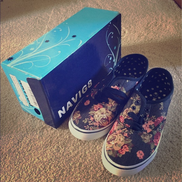 Shoes - Navy Blue Floral Sneakers