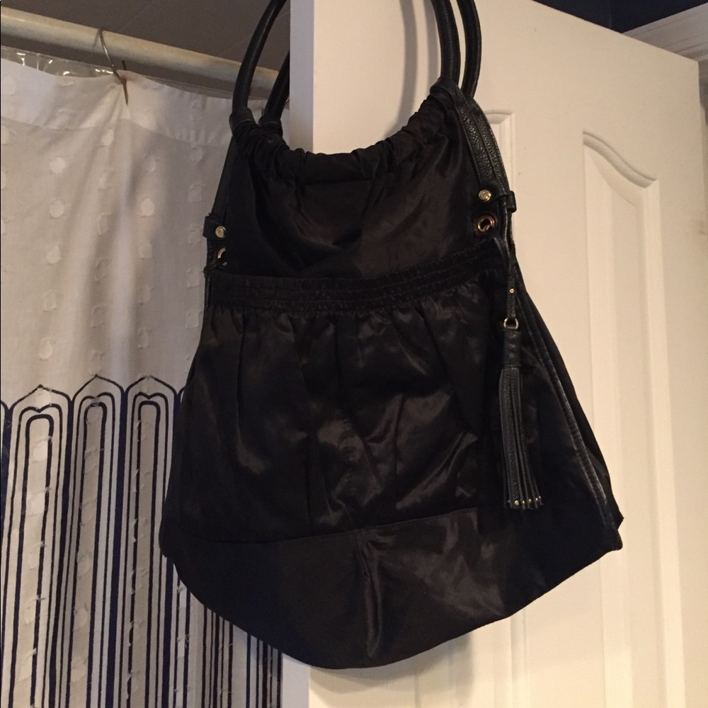 Black leather & material bag.