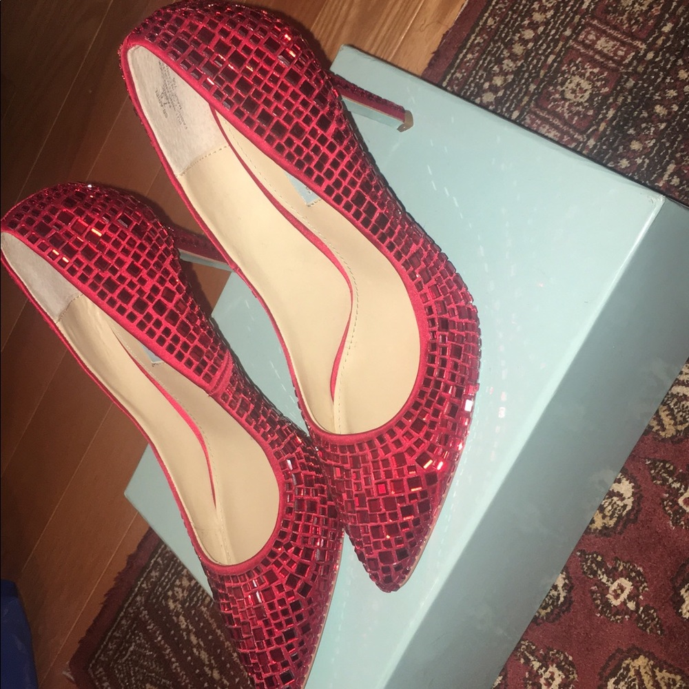 Red studded sparkle heels
