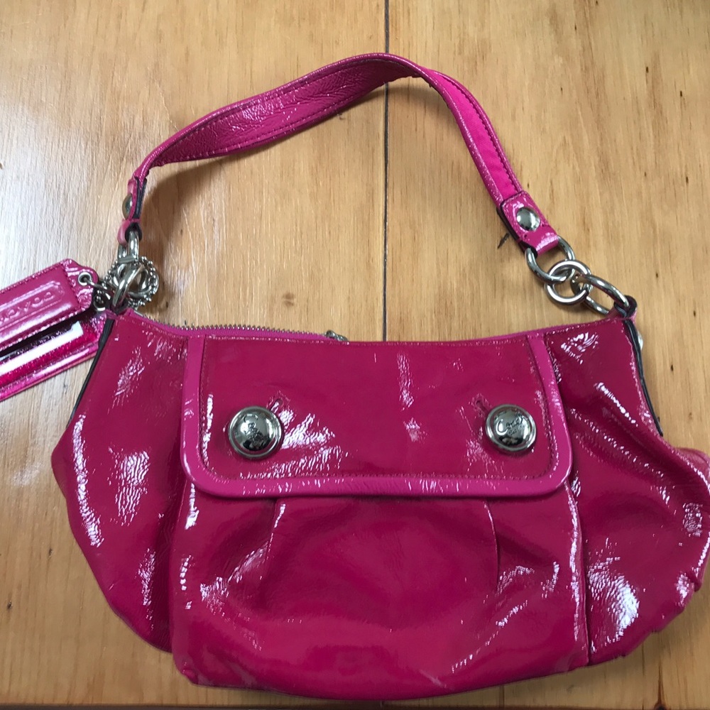 Coach Poppy Hot Pink Patent Leather Shoulder Bag