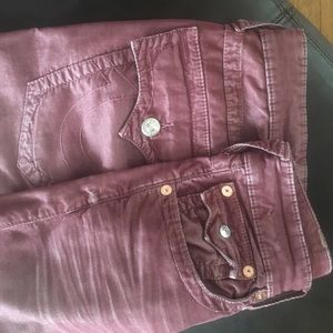 True religion corduroy burgundy jeans size 34
