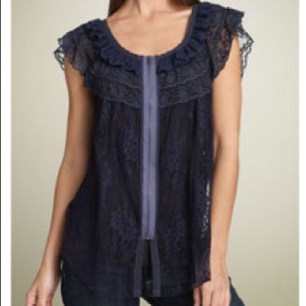 Free People Fly Away Zip Front Lace Top