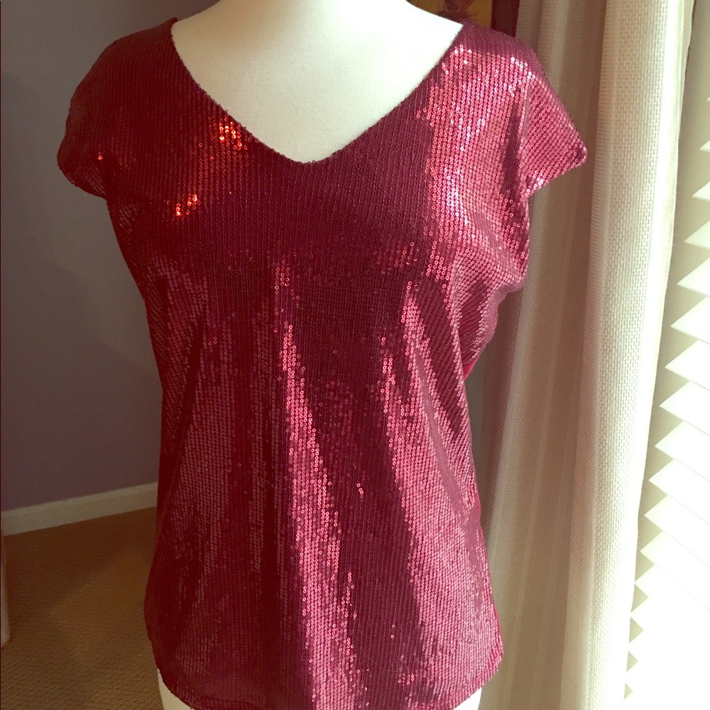 The Limited Red Sequin V-neck Blouse