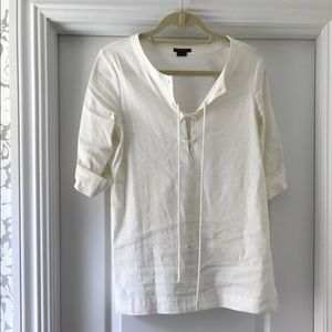 Theory white linen lace up tunic blouse
