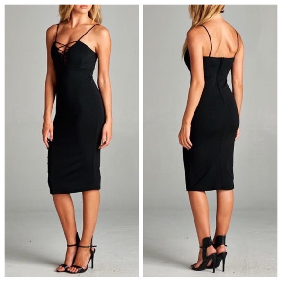 Strappy front body con stretch midi cocktail dress - Picture 3 of 8