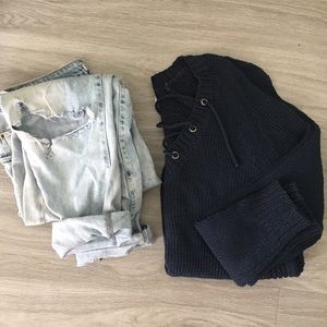 Anthropologie Navy Lace Up Knit Sweater