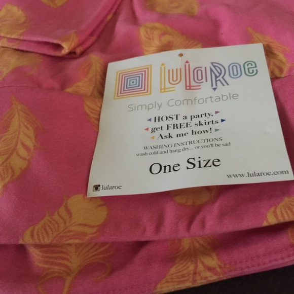 LuLaRoe OS Leggings pink/Yellow Feather pattern - Picture 5 of 5