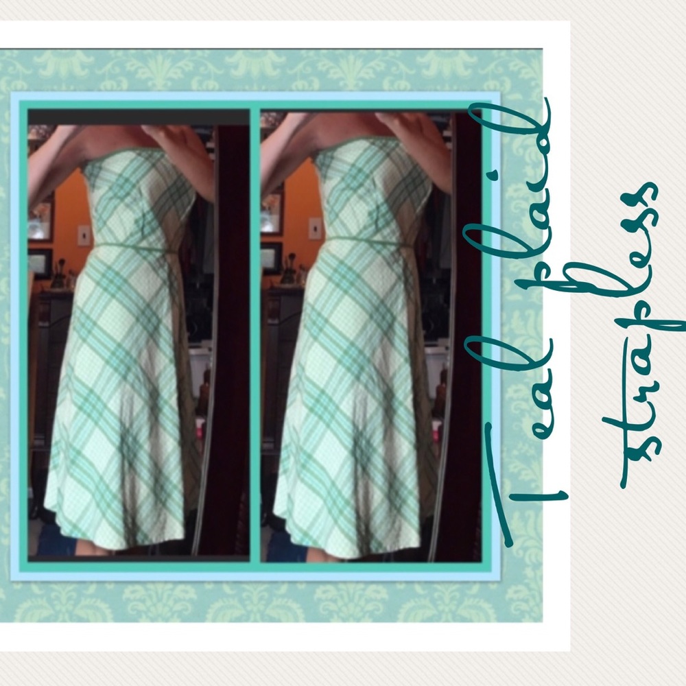 LOFT strapless green plaid  vintage dress
