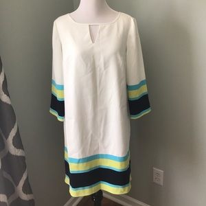 White dress with striped detail