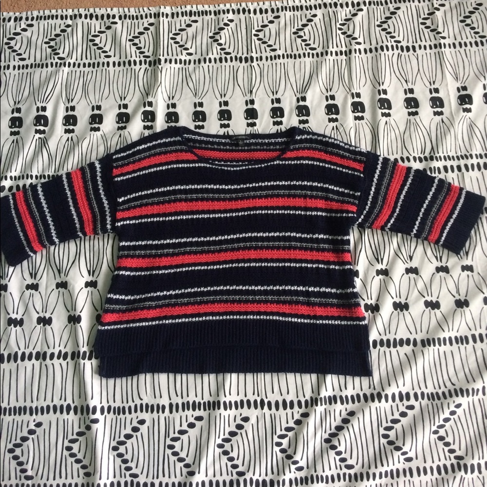Navy Blue and Pink Striped Sweater