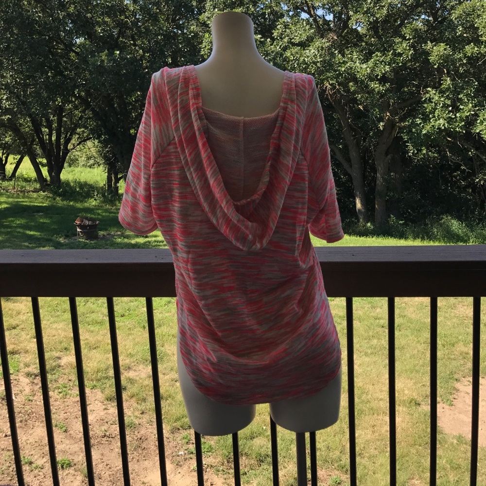 Hot pink and gray short sleeve hoodie
