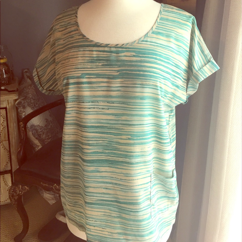 The Limited Turquoise/Cream Blouse w Front Pocket