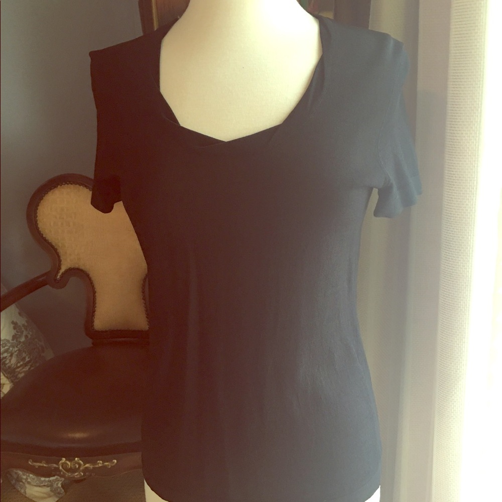 Chicos Black Blouse with Geometric Neckline