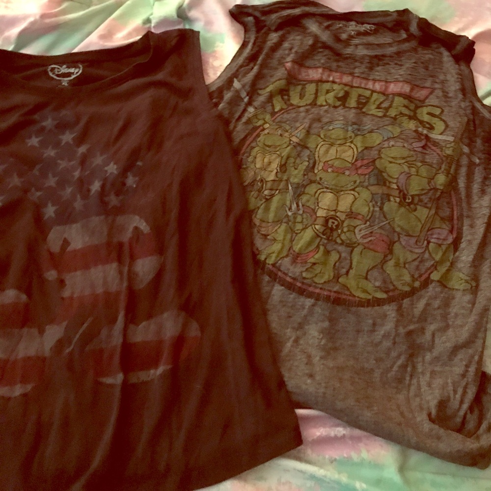 Two graphic design tank tops