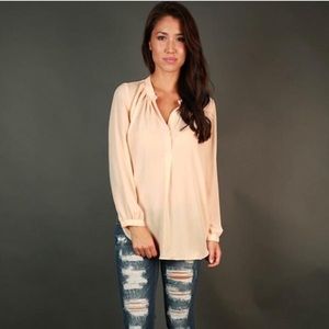 Champagne colored snap top chiffon