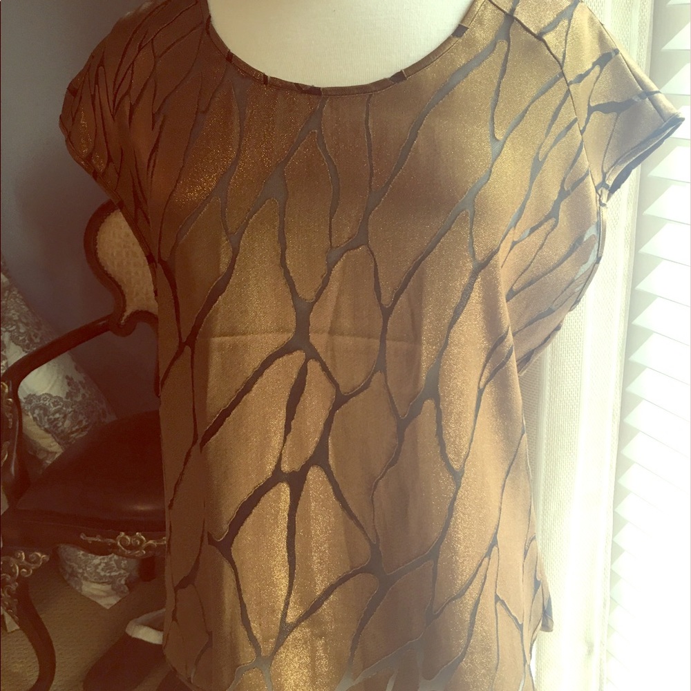 The Limited Sheer Patterned Black and Gold Blouse