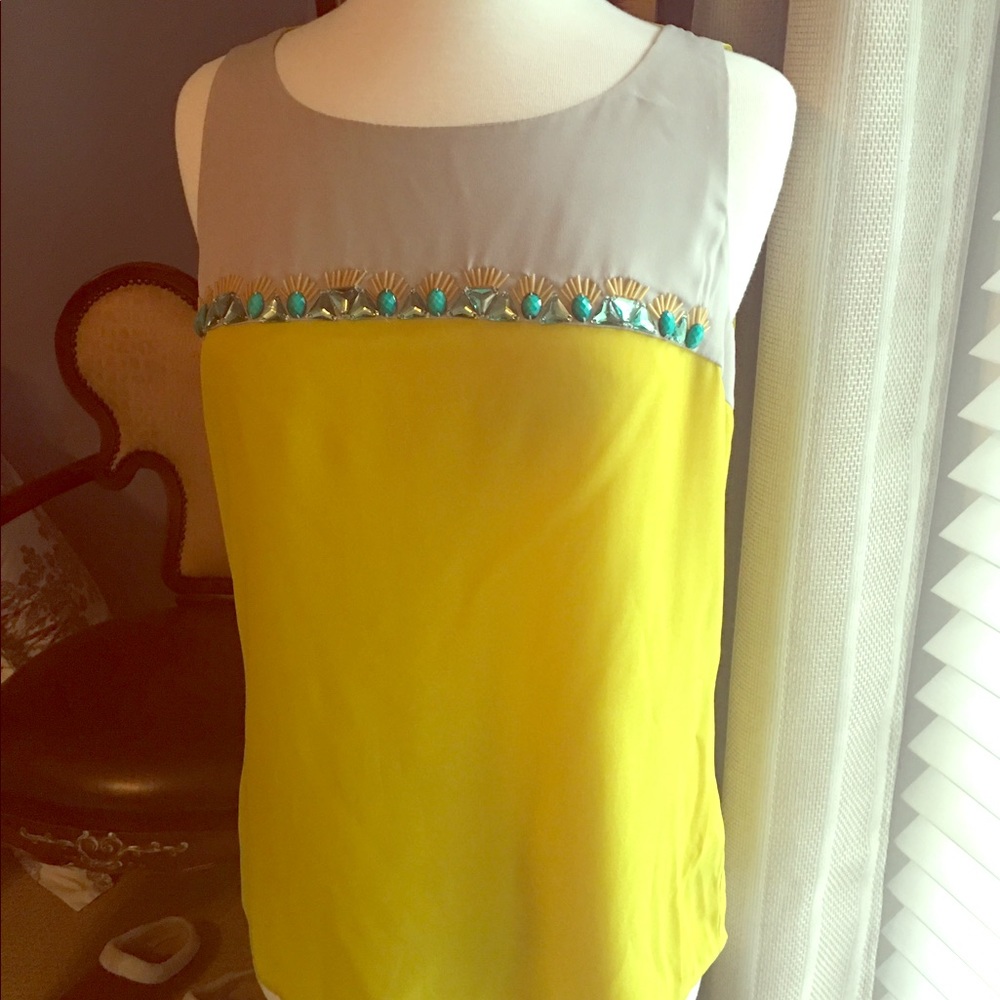 The Limited bright Yellow Beaded front Blouse