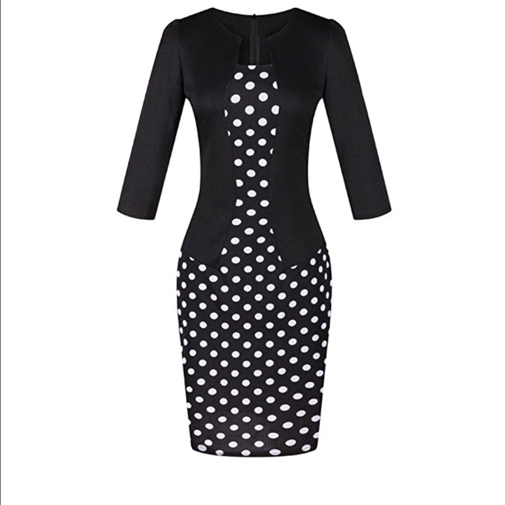 Bodycon one piece dress polka dots white&black