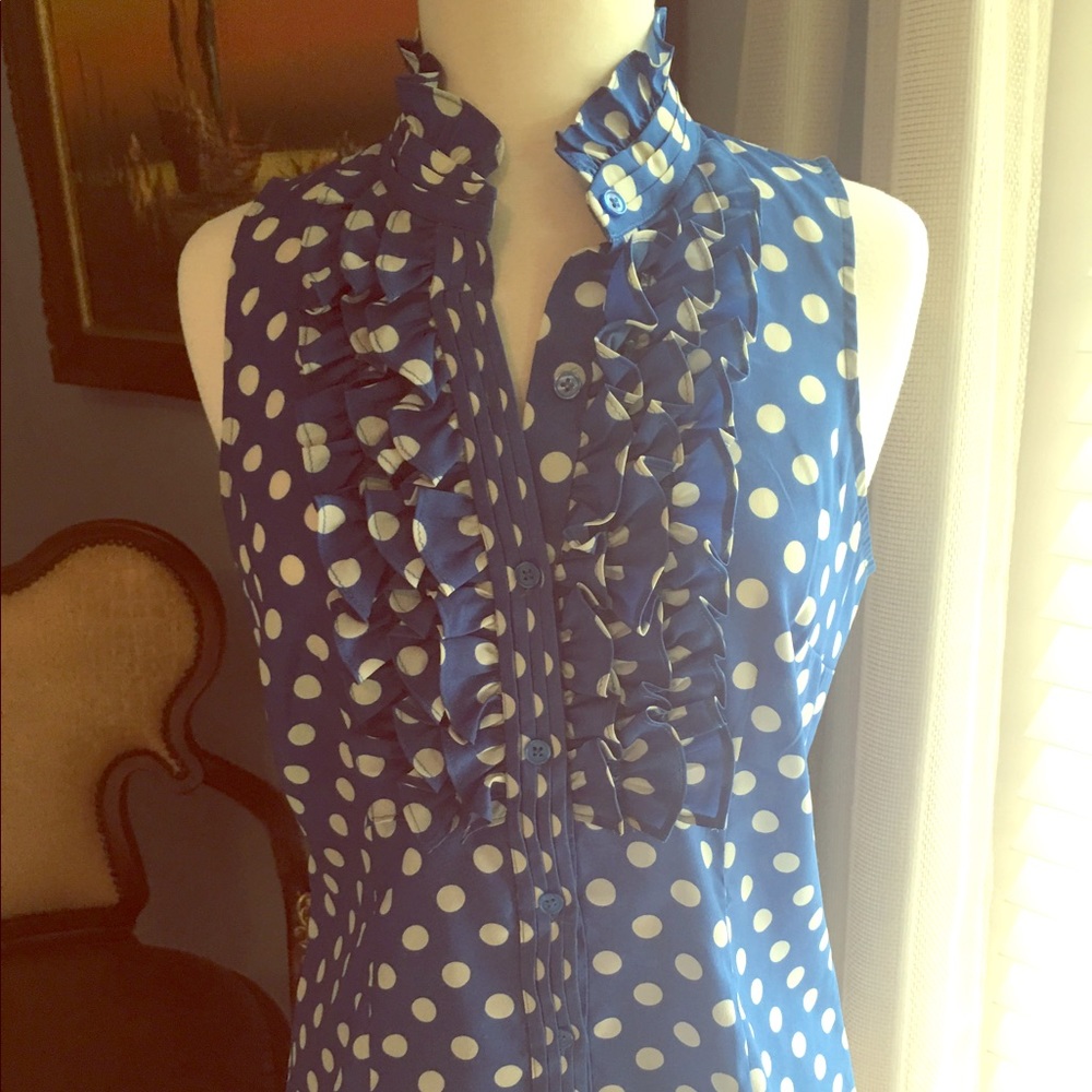 The Limited Polkadot Sleeveless Ruffled Blouse