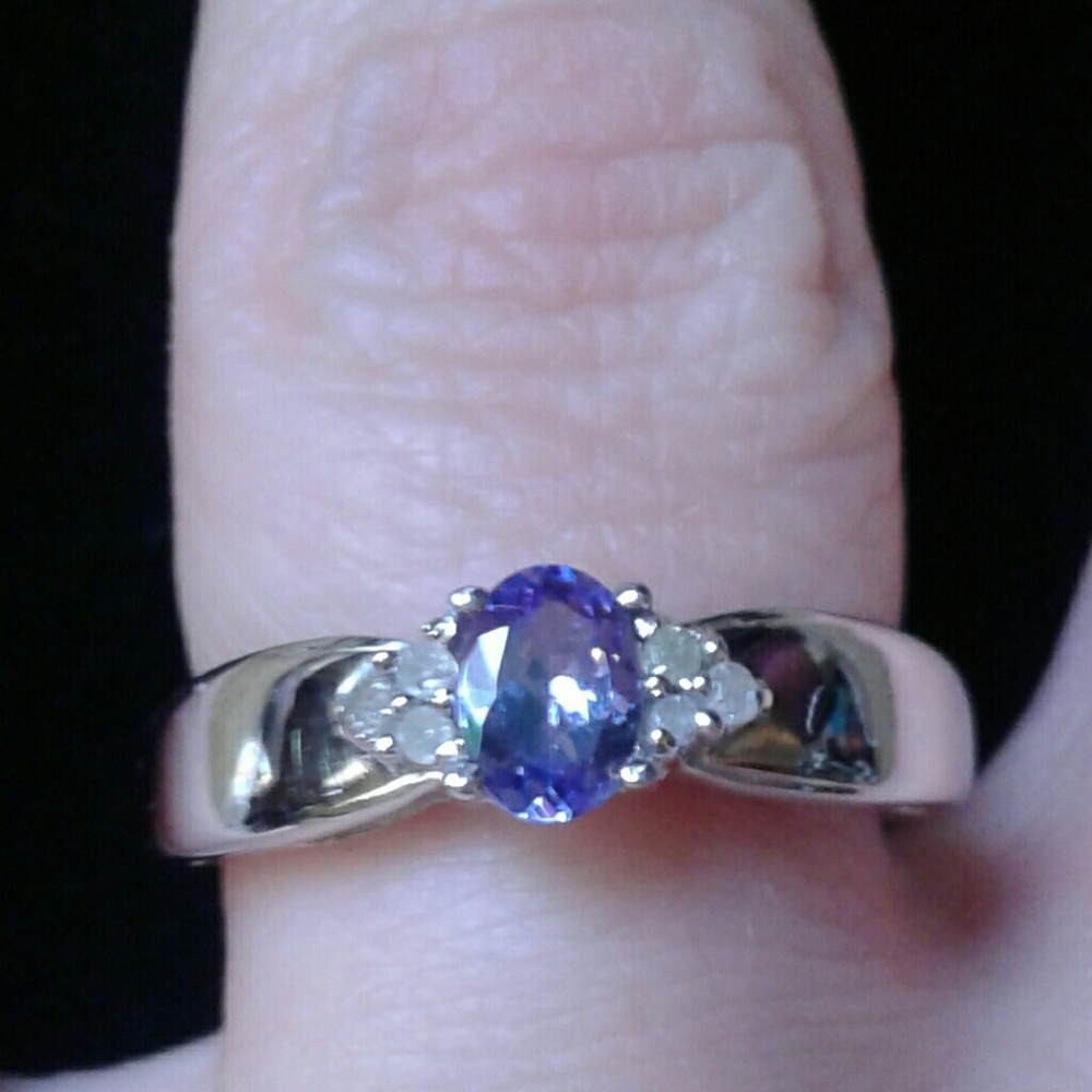 💜SALE💜 Genuine Tanzanite/*Diamond Solid 925 Rg