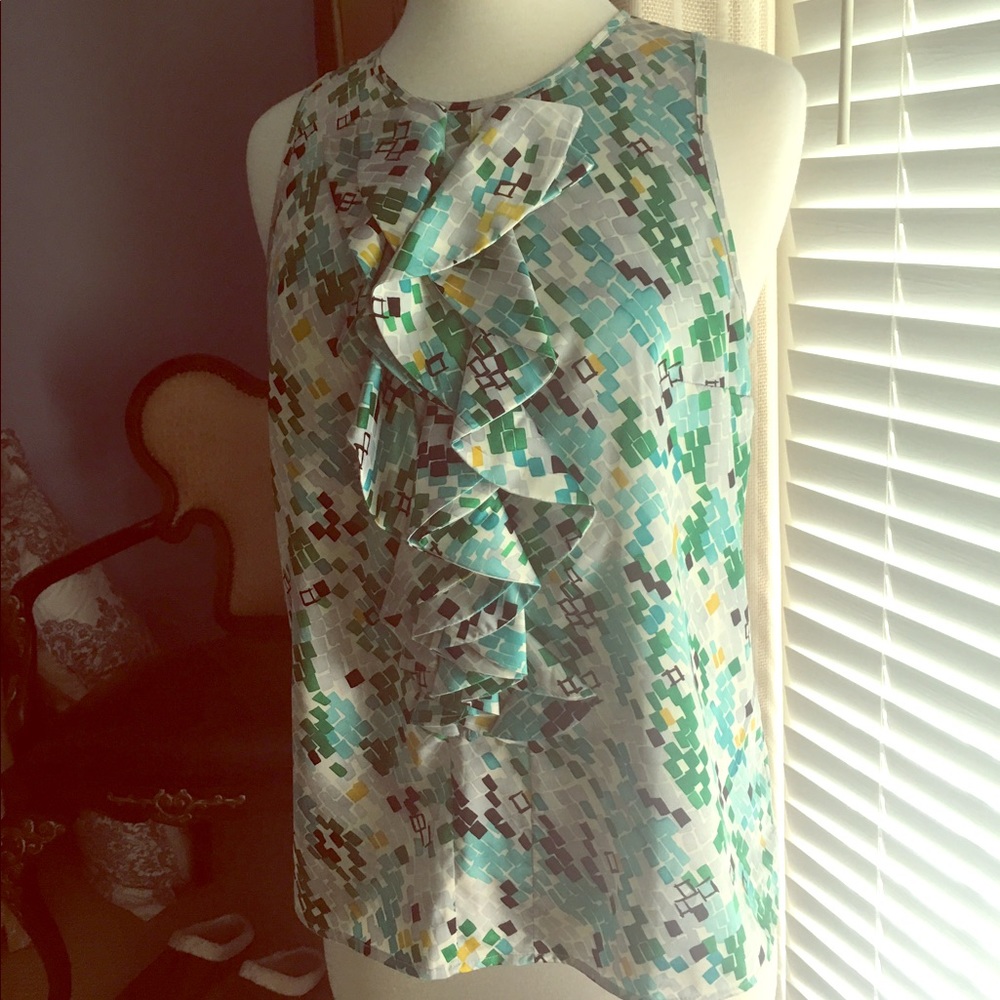 The Limited Checked + Ruffled Sleeveless Blouse