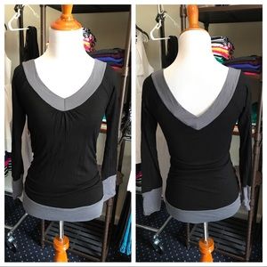 Arden B Double V Neck Color Block Black Gray Top