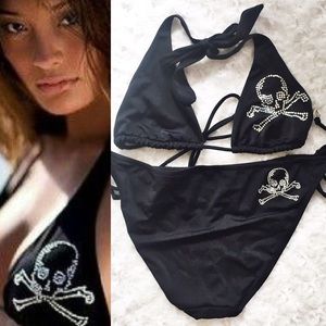VS Black Rhinestone Skull & Crossbones Bikini, L
