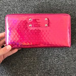 Kate Spade Pink Iridescent long zipper wallet