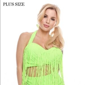 Plus size Neon green high waist 2pc bikini