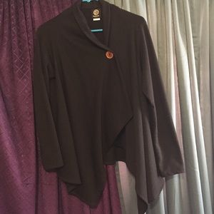 Bobeau Petite soft One-Button Fleece Wrap Cardigan