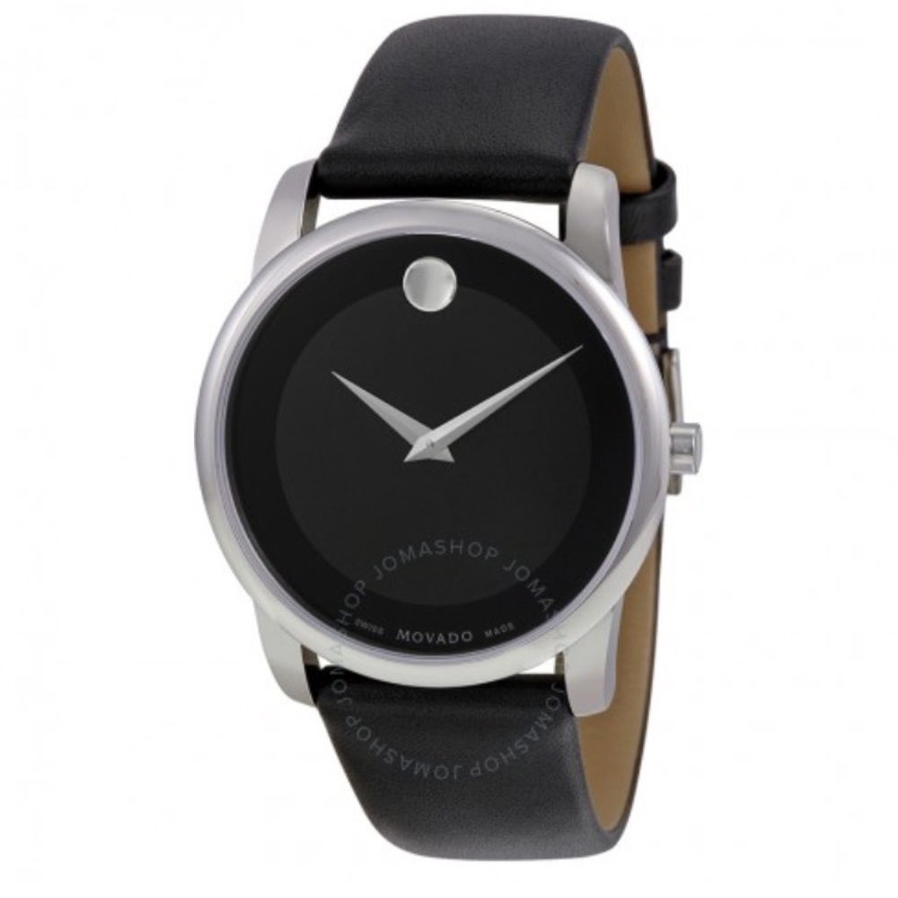 Movado Black Leather Strap Watch