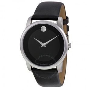 Movado Black Leather Strap Watch