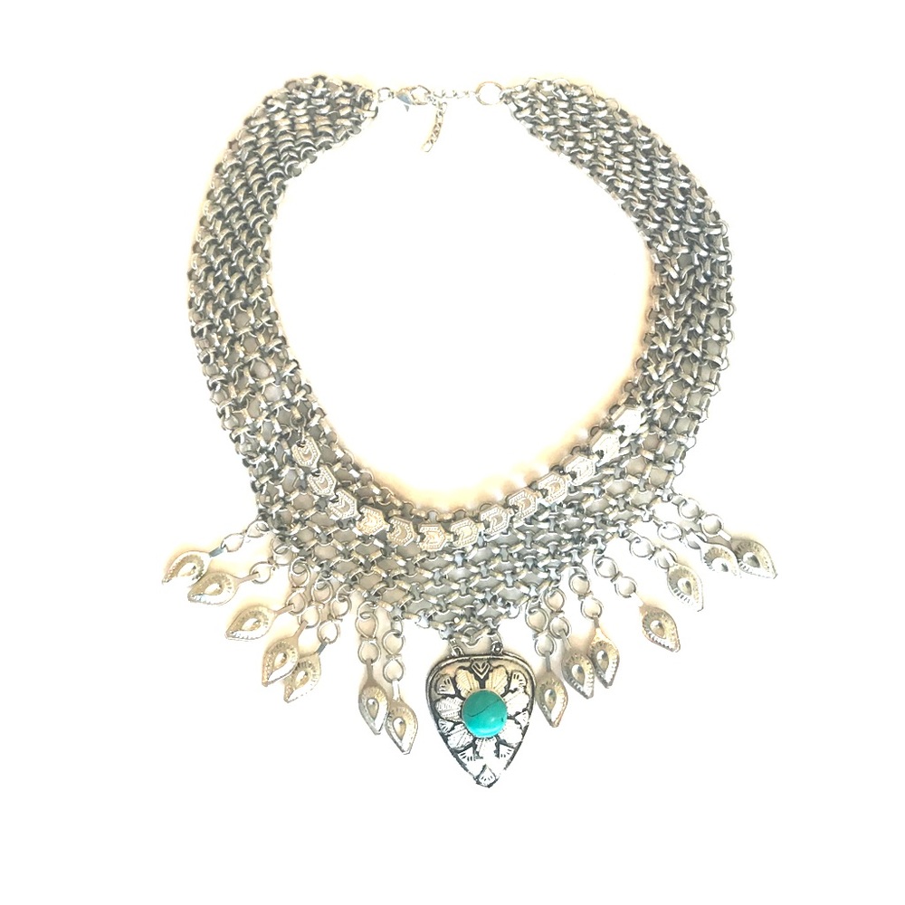 Free People Silver & Turquoise Choker Necklace