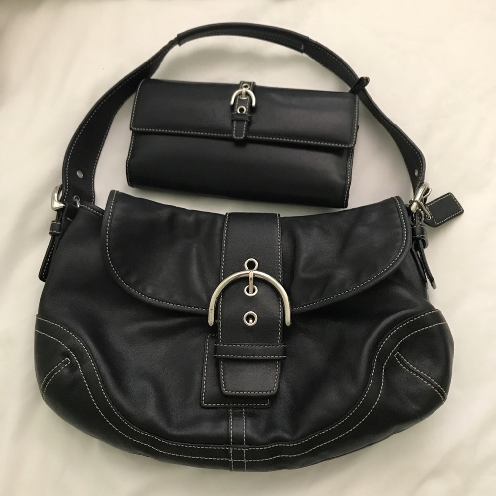 Vintage Coach Bag & Matching Wallet. Black Leather