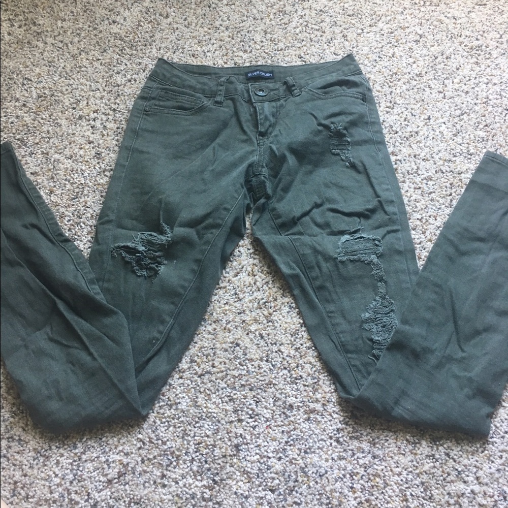 Silver Crush army green ripped skinny jeans