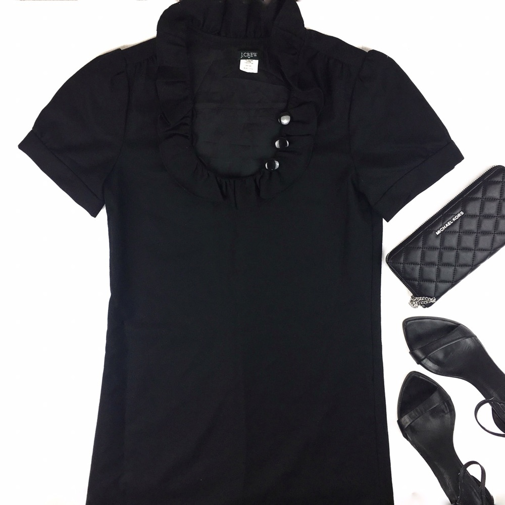 J. Crew Factory Black Ruffle Collar Career Dress