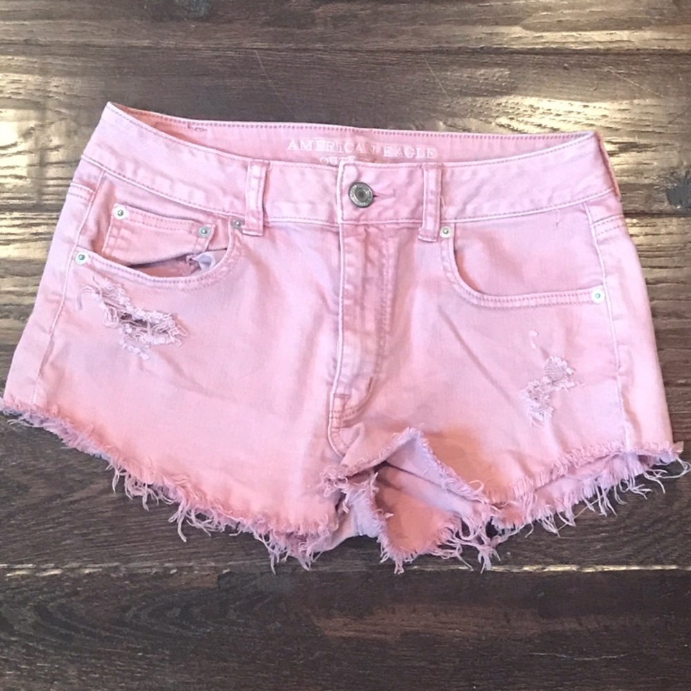 Pink Frayed Distressed Shorts