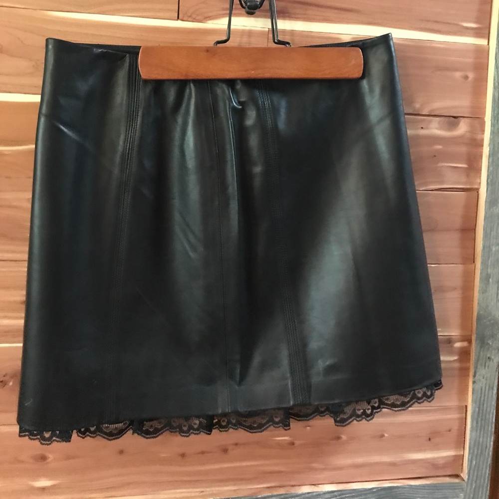 Leather and lace mini skirt