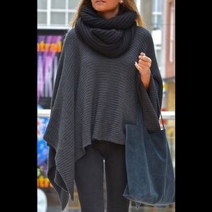 Handmade Grey Knit Turtleneck Poncho