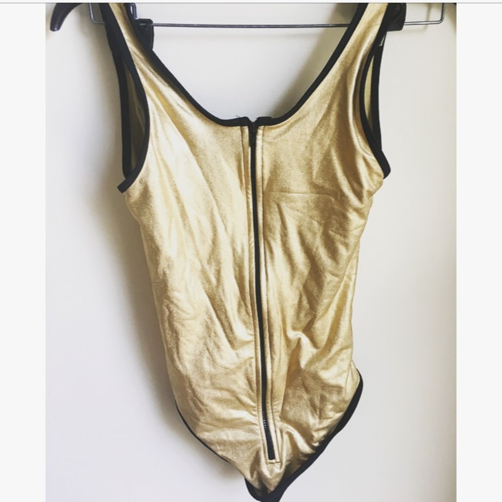 SOLD American Apparel zipper front gold bodysuit
